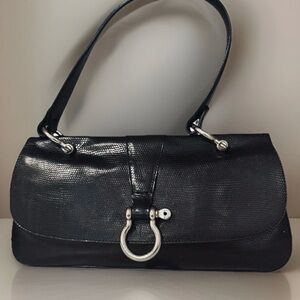 RARE BURBERRY Lizard Black Scale Embossed Leather Shoulder Bag - Reptile Vintage